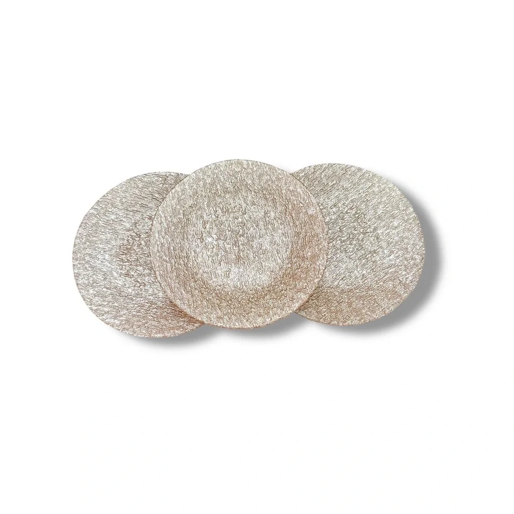 Set 3 Akam Rose Gold Pink Glitter Textured‎ Glass Salad Plates 8.25
